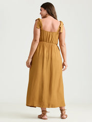 Colorful Wavy Print Shoulder Tie Maxi Dress