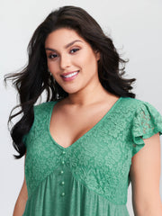 Textured Lace Ruffled Sleeve Nightgown