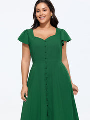 Sweetheart Neckline Button Detail Maxi Dress