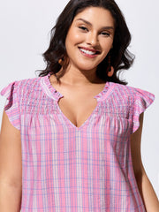Colorful Striped Print Shirred Neckline Top