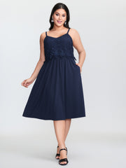 Lace Patchwork Pockets Flowy Midi Dress