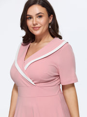 Color Contrast Sailor Collar Midi Dress