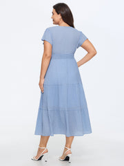 Shirred Cinched Waist Tiered Midi Dress