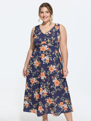Floral Print Triangular Waist Midi Dress