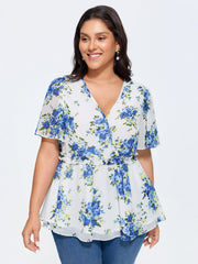 Stretchy Floral Print Fit And Flare Blouse