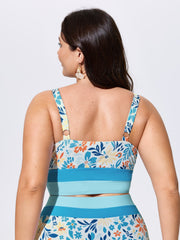 Floral Print Color Contrast Bikini Top