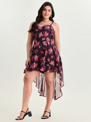 Floral Print High Low Hem Romper
