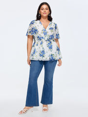 Stretchy Floral Print Fit And Flare Blouse