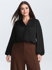 Embroidered Neckline Button-Down Blouse