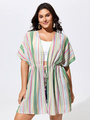 Ribbed Front-Tie Breezy Swim Cover-Up