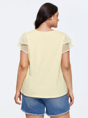 Cotton Sheer Hollowed-Out Ruffled Sleeve Knit Top