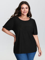Textured Puffy Sleeve Round Neck T-Shirt
