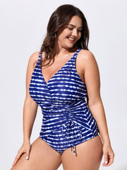 Tie-Dye Effect Striped Print One-Piece Swim