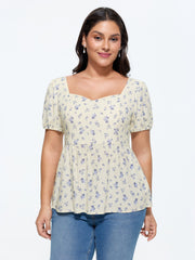 Floral Print Back-Bow Flared Blouse