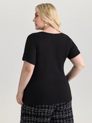 3D Flower Detail Asymmetrical Neckline Top