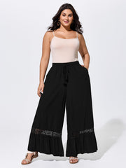 Lace Ruffled Hem Wide-Leg Pants