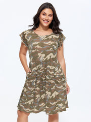 Camouflage Print Cap Sleeve Mini Dress