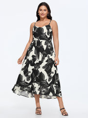 Floral Print Beaded Cami Flowy-Fit Midi Dress