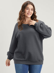 Solid Textured Drop Shoulder Sweatshirt