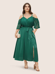 Crochet Lace Mesh Cold Shoulder Dress