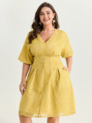 Textured Cinched-Waist V-Neck Mini Dress