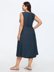 Sleeveless Side-Tie Plain Midi Dress