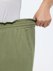 Linen Blend Shirred Drawstring Waist Jogger Pants