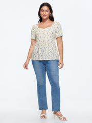 Floral Print Back-Bow Flared Blouse
