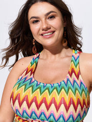 Wavy Colorful Textured Triple Strap Swim Top