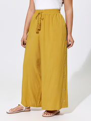 Drawstring Shirred Waist Plain Pants