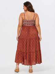 Geometric Print Pockets Tiered Maxi Dress