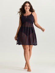 Sweetheart Print Sheer Crisscross Neckline Nightgown
