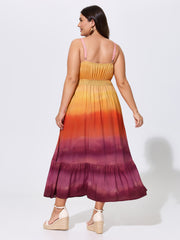 Color Gradient Triangular Cinched Waist Maxi Dress