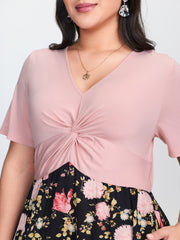Floral Print Ruched Bodice Midi Dress
