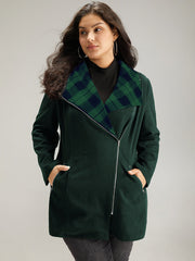 Plaid Patchwork Lapel Collar Zipper Coat