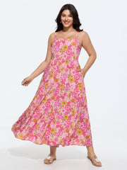 Floral Print Adjustable Backless Drawstring Maxi Dress