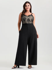 Floral Lace Lined Color Contrast Jumpsuit