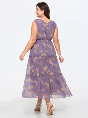 Floral Print Ruffled Edge Tiered Maxi Dress