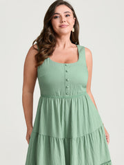 Lace Trim Sleeveless Tiered Maxi Dress