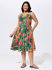 Supersoft Vibrant Tropical Print Floral Strap Midi Dress