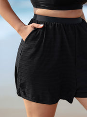 Textured Pocket High-Waisted Swim Shorts