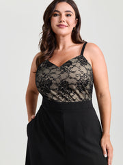 Floral Lace Lined Color Contrast Jumpsuit