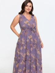 Floral Print Ruffled Edge Tiered Maxi Dress
