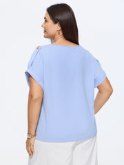 Shoulder Button Detail Knotted Front Plain Blouse