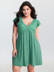 Textured Lace Ruffled Sleeve Nightgown