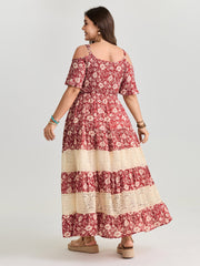Floral Print Cold-Shoulder Ruffled Maxi Dress