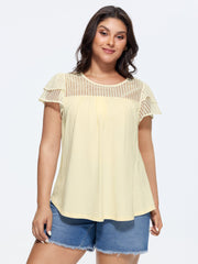 Cotton Sheer Hollowed-Out Ruffled Sleeve Knit Top
