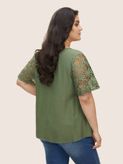Plain V Neck Floral Patchwork Blouse