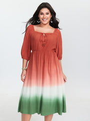 Dip Dyed Drawstring Neck Midi Dress