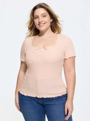 Ribbed Scoop Neckline T-Shirt